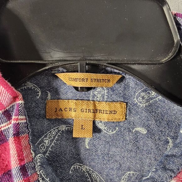 JACKS GIRLFRIEND Red Plaid Flannel Snap Front Top Long Sleeve Stretch Large - Picture 2 of 5